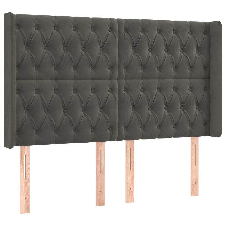 sengegavl med kanter 147x16x118/128 cm fløjl mørkegrå