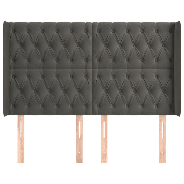 sengegavl med kanter 147x16x118/128 cm fløjl mørkegrå