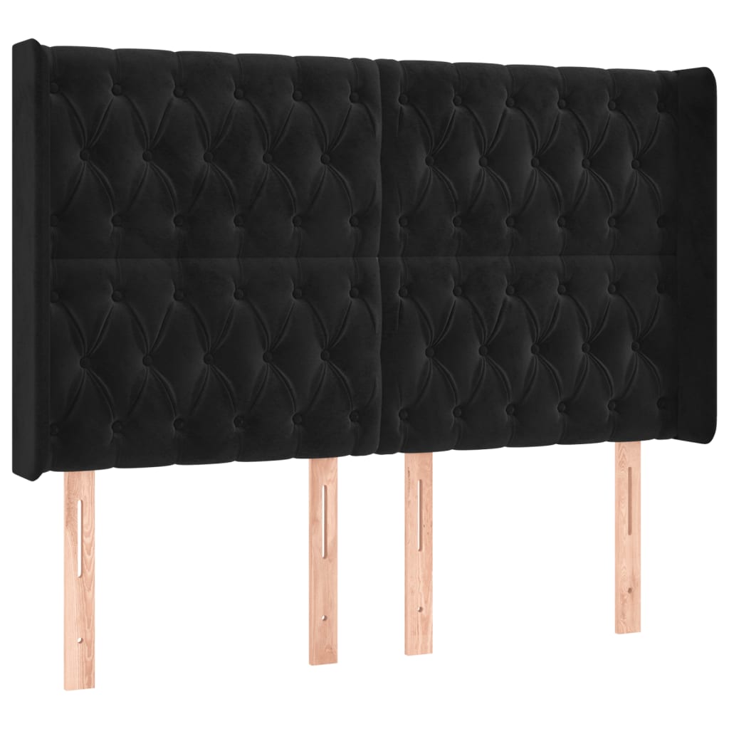 sengegavl med kanter 147x16x118/128 cm fløjl sort