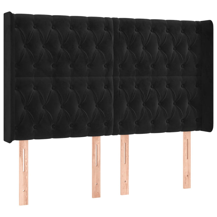 sengegavl med kanter 147x16x118/128 cm fløjl sort