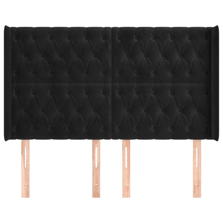 sengegavl med kanter 147x16x118/128 cm fløjl sort