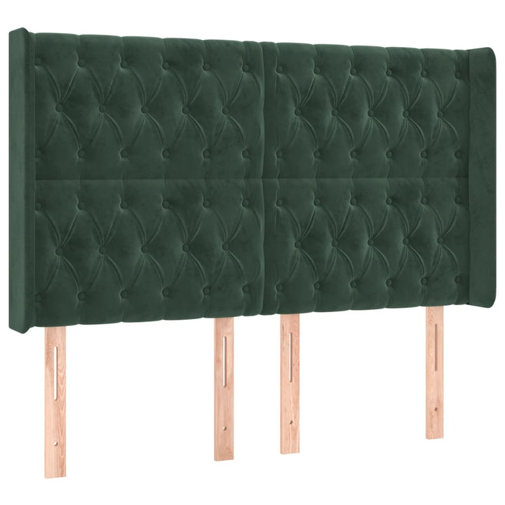 sengegavl med kanter 147x16x118/128 cm fløjl mørkegrøn
