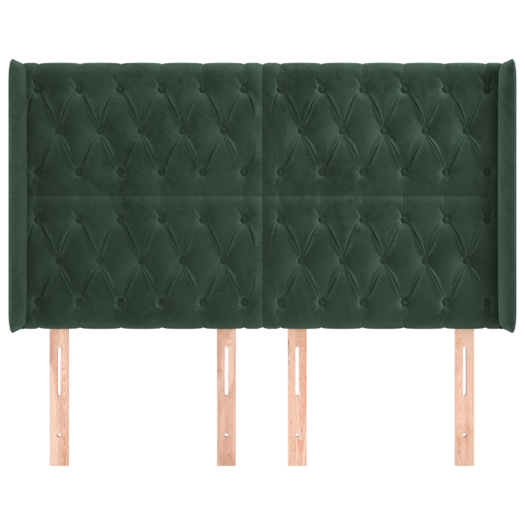 sengegavl med kanter 147x16x118/128 cm fløjl mørkegrøn