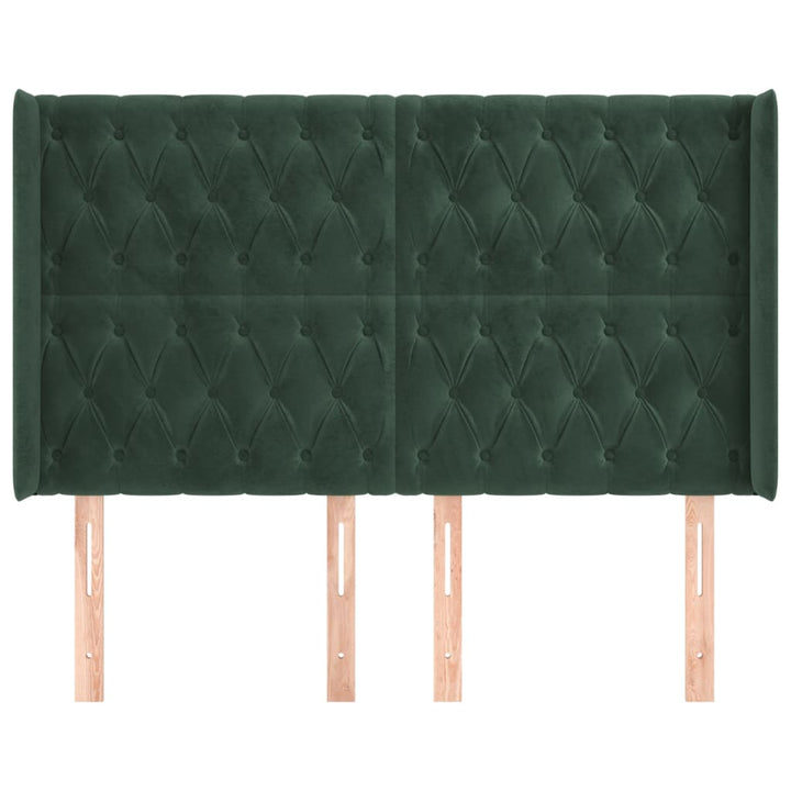 sengegavl med kanter 147x16x118/128 cm fløjl mørkegrøn