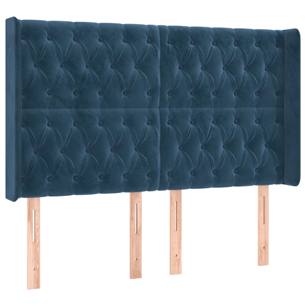 sengegavl med kanter 147x16x118/128 cm fløjl mørkeblå