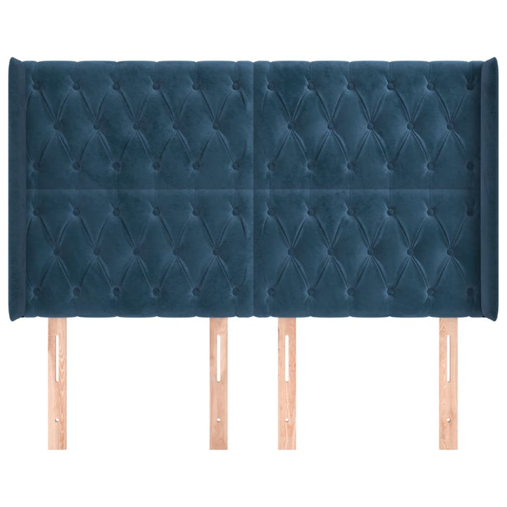 sengegavl med kanter 147x16x118/128 cm fløjl mørkeblå