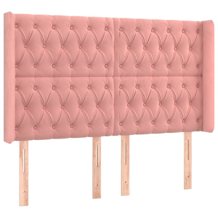 sengegavl med kanter 147x16x118/128 cm fløjl lyserød