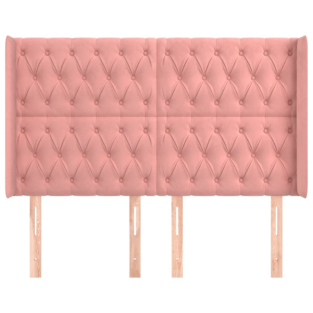 sengegavl med kanter 147x16x118/128 cm fløjl lyserød