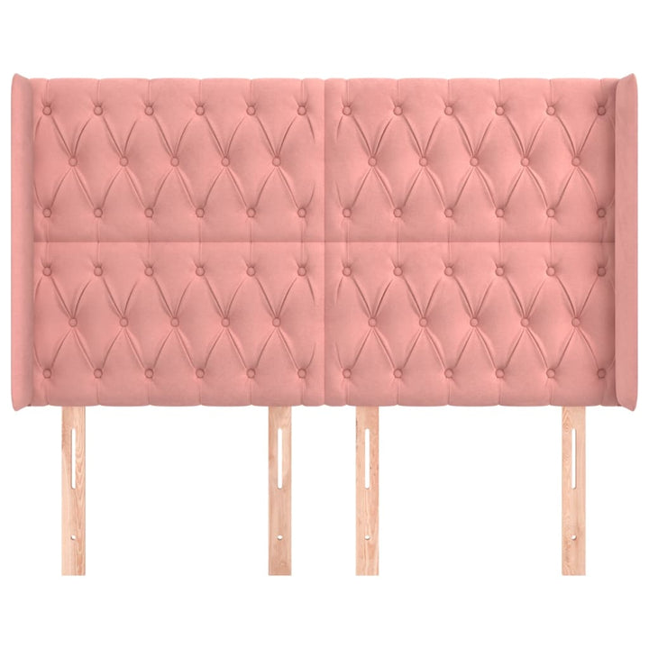 sengegavl med kanter 147x16x118/128 cm fløjl lyserød