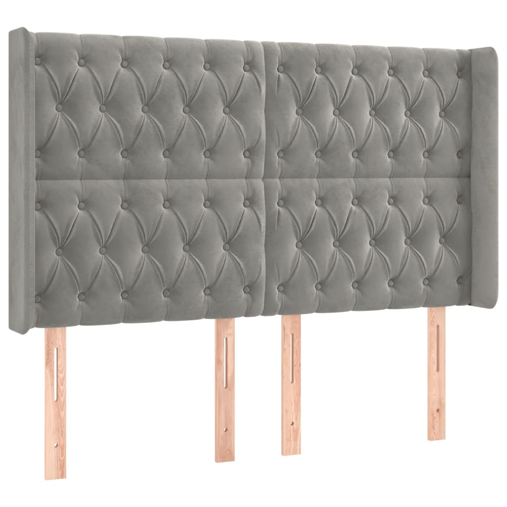 sengegavl med kanter 163x16x118/128 cm fløjl lysegrå