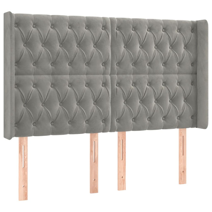 sengegavl med kanter 163x16x118/128 cm fløjl lysegrå