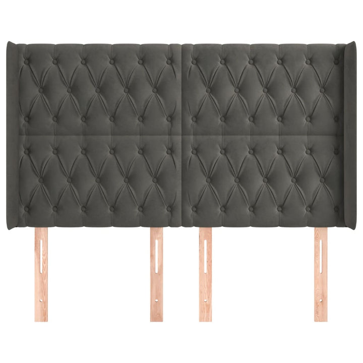 sengegavl med kanter 163x16x118/128 cm fløjl mørkegrå