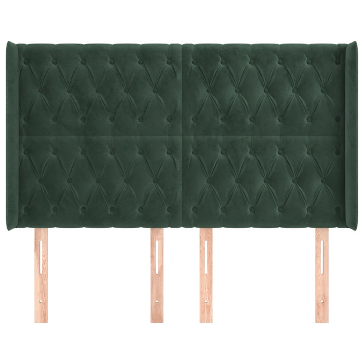 sengegavl med kanter 163x16x118/128 cm fløjl mørkegrøn