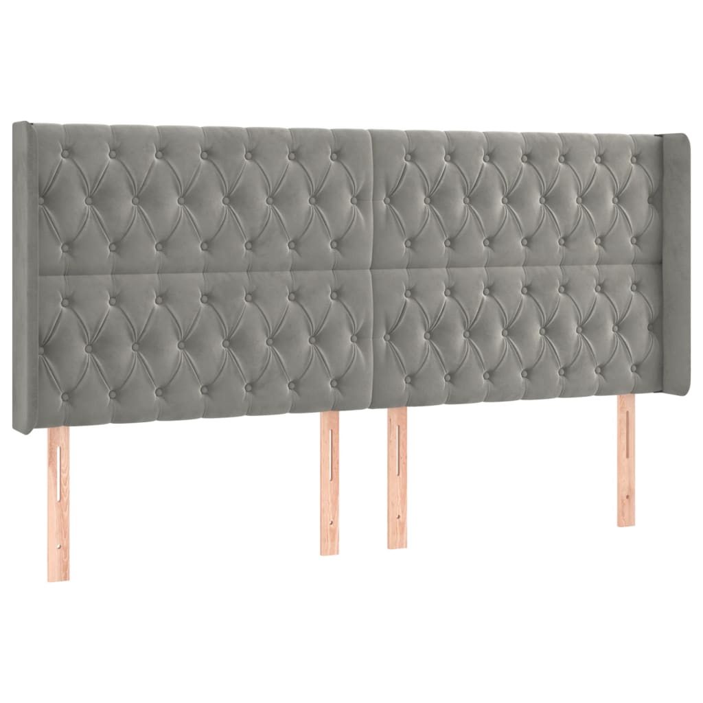sengegavl med kanter 183x16x118/128 cm fløjl lysegrå