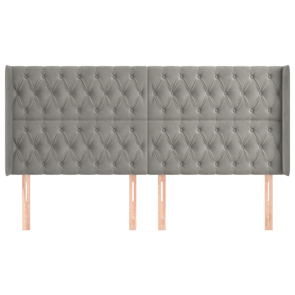 sengegavl med kanter 183x16x118/128 cm fløjl lysegrå