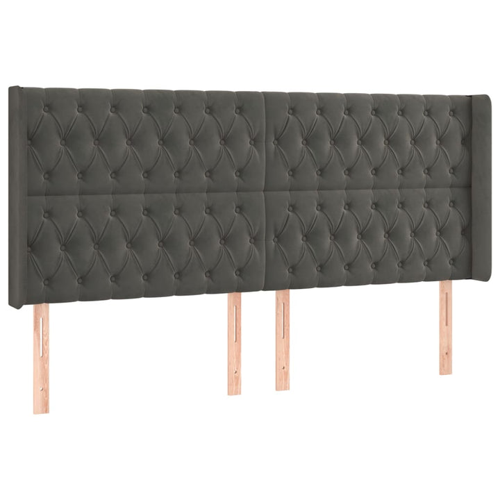 sengegavl med kanter 183x16x118/128 cm fløjl mørkegrå