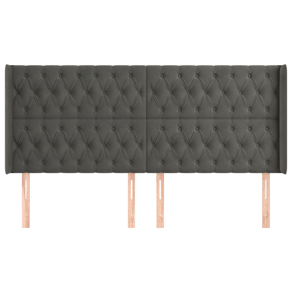 sengegavl med kanter 183x16x118/128 cm fløjl mørkegrå