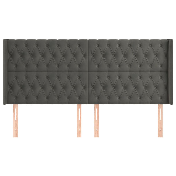 sengegavl med kanter 183x16x118/128 cm fløjl mørkegrå