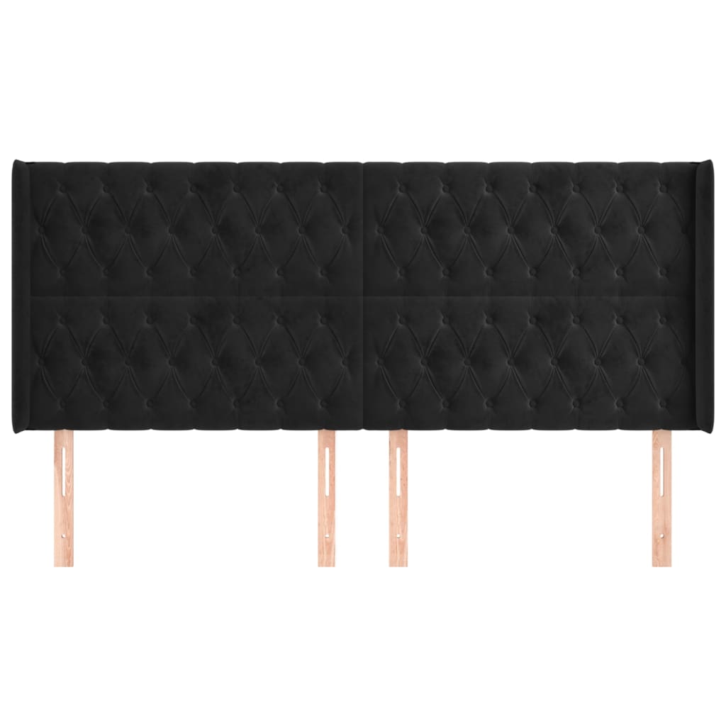 sengegavl med kanter 183x16x118/128 cm fløjl sort