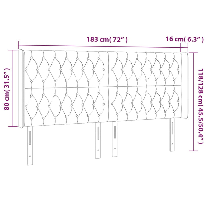 sengegavl med kanter 183x16x118/128 cm fløjl sort