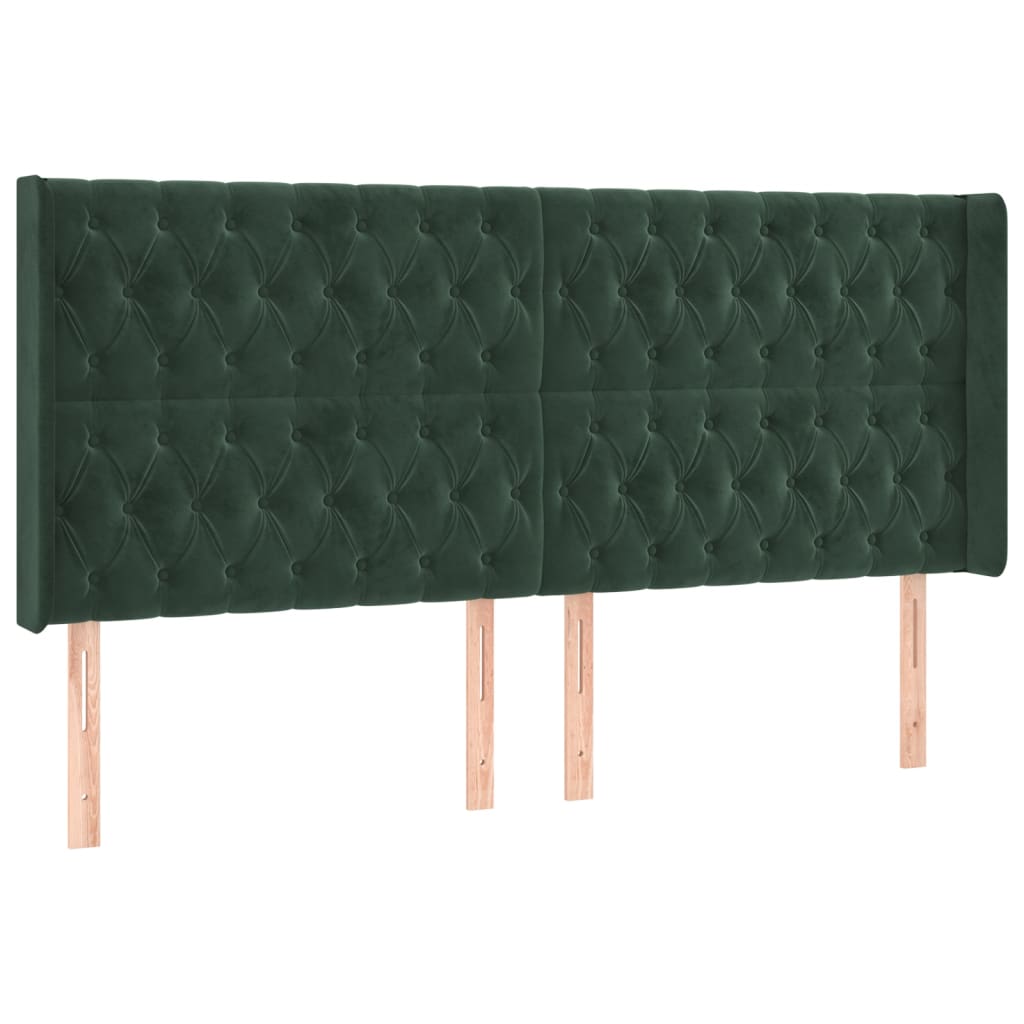sengegavl med kanter 183x16x118/128 cm fløjl mørkegrøn
