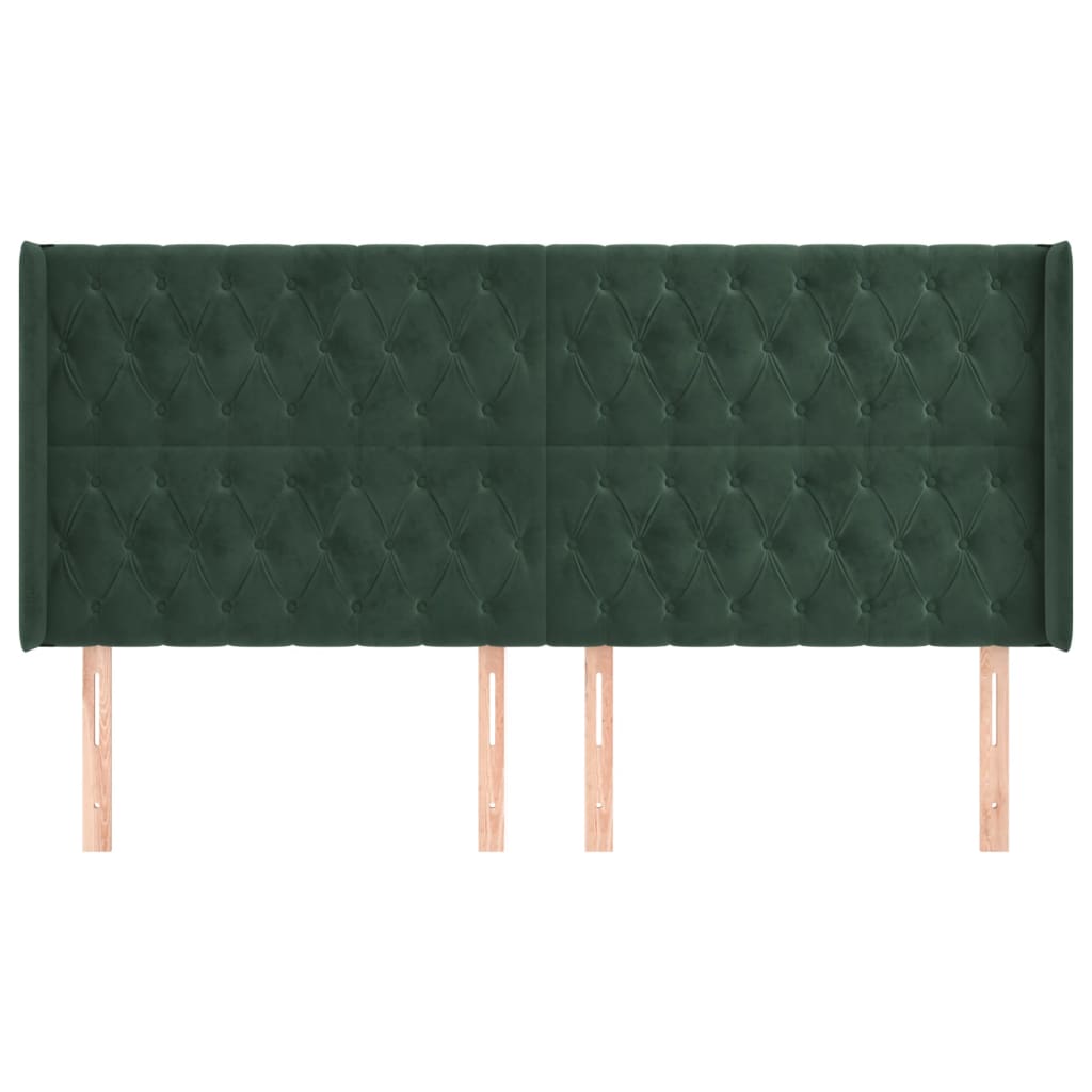 sengegavl med kanter 183x16x118/128 cm fløjl mørkegrøn