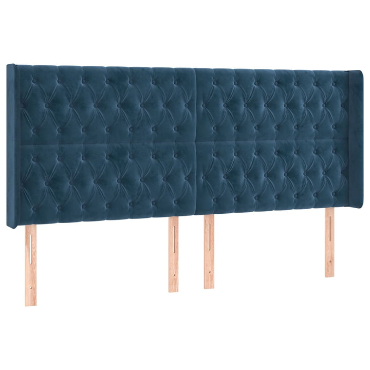 sengegavl med kanter 183x16x118/128 cm fløjl mørkeblå