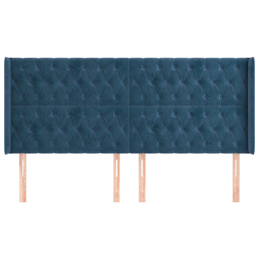 sengegavl med kanter 183x16x118/128 cm fløjl mørkeblå