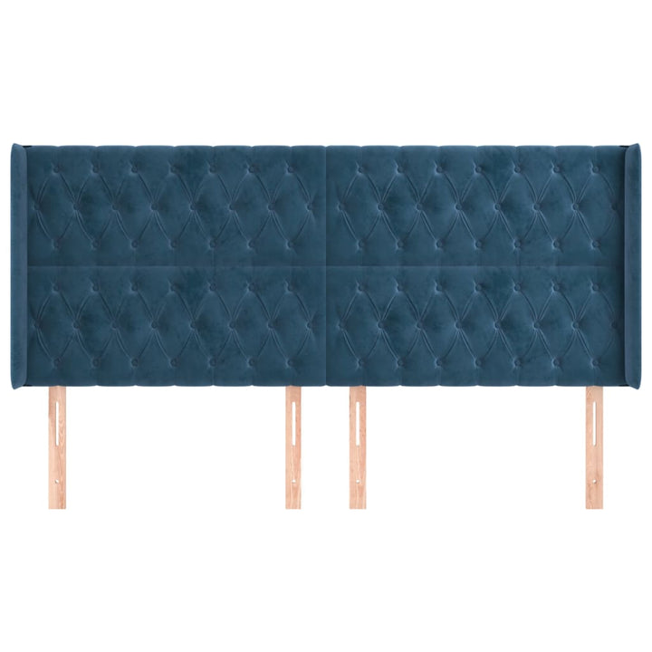 sengegavl med kanter 183x16x118/128 cm fløjl mørkeblå