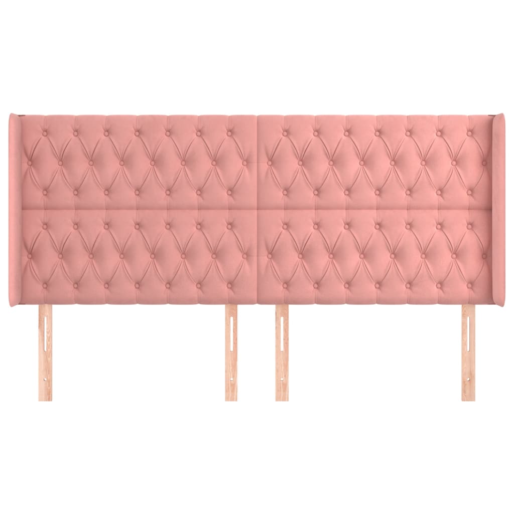 sengegavl med kanter 183x16x118/128 cm fløjl lyserød