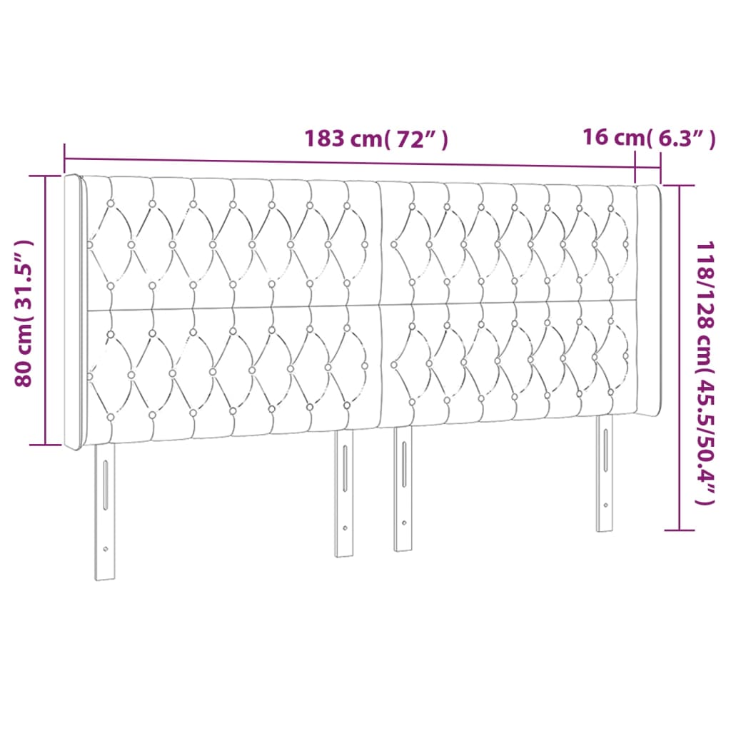 sengegavl med kanter 183x16x118/128 cm fløjl lyserød