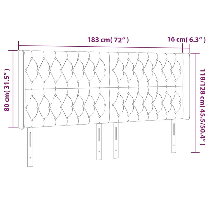 sengegavl med kanter 183x16x118/128 cm fløjl lyserød