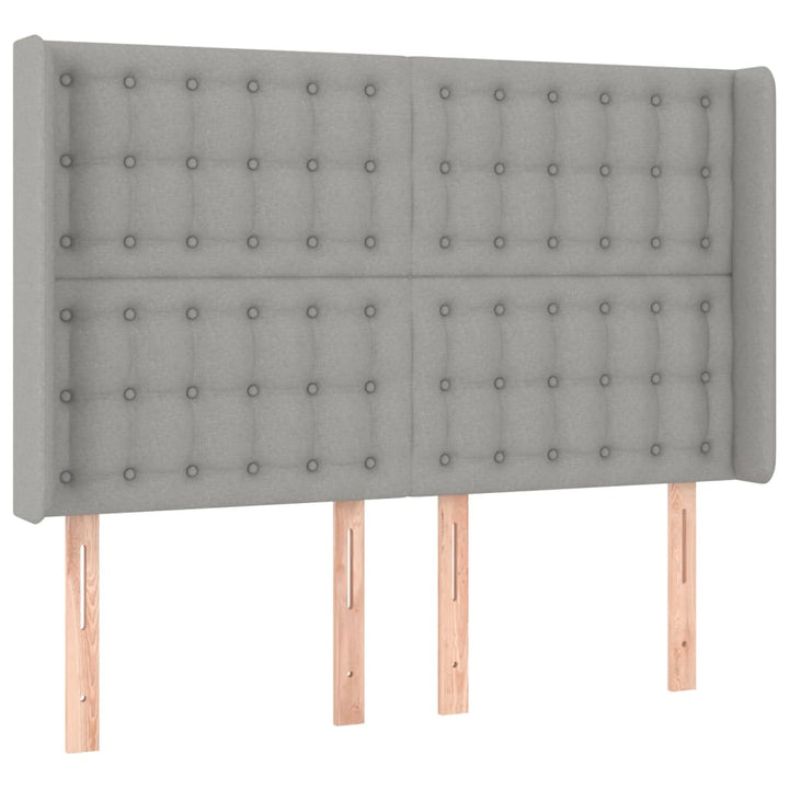 sengegavl med kanter 147x16x118/128 cm stof lysegrå