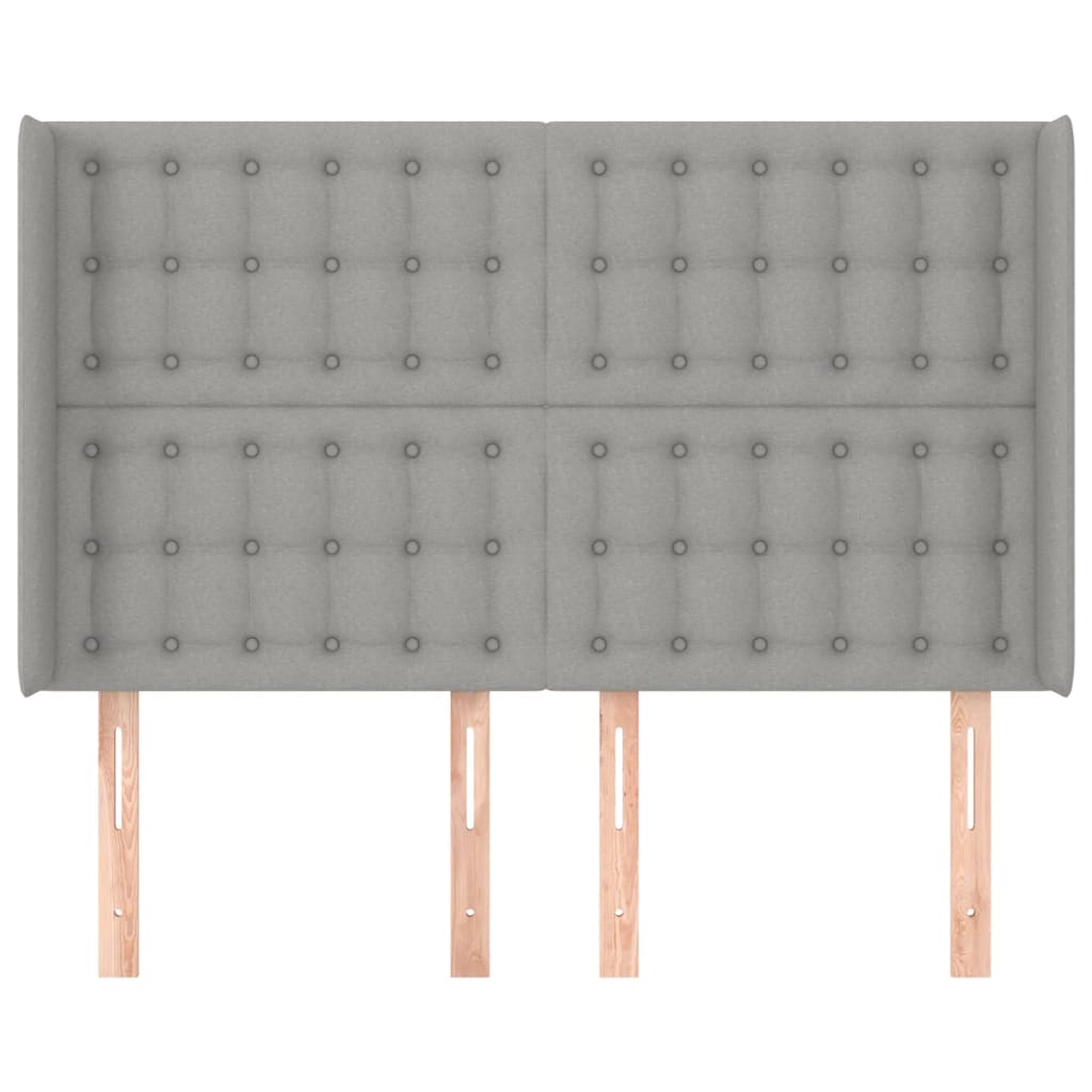 sengegavl med kanter 147x16x118/128 cm stof lysegrå