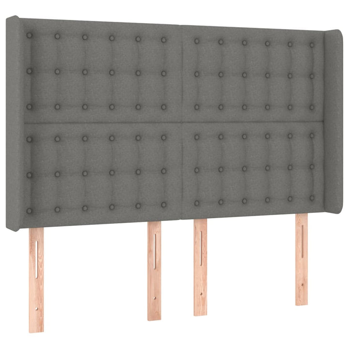 sengegavl med kanter 147x16x118/128 cm stof mørkegrå