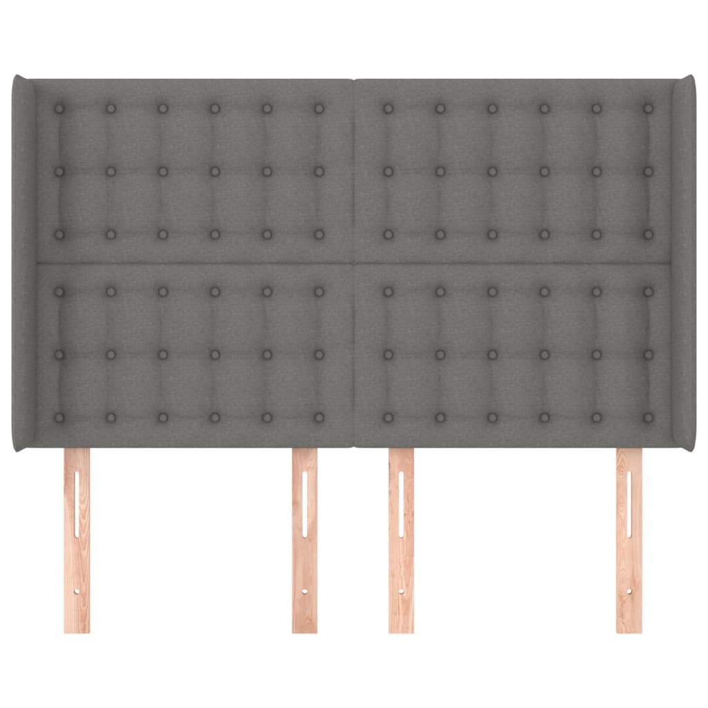 sengegavl med kanter 147x16x118/128 cm stof mørkegrå