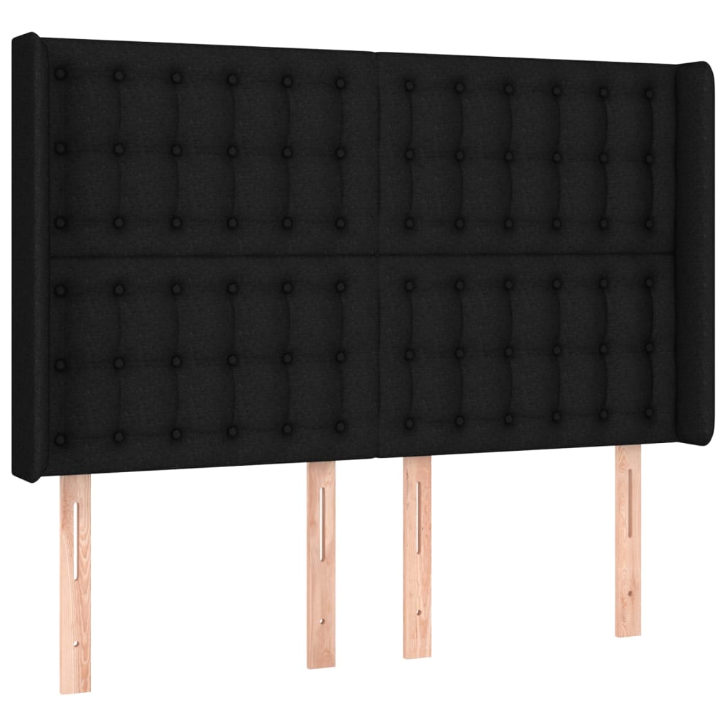 sengegavl med kanter 147x16x118/128 cm stof sort