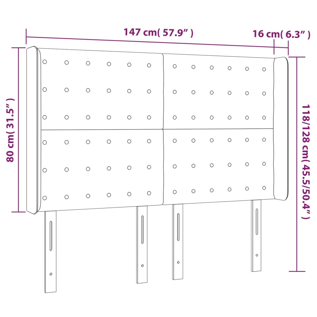 sengegavl med kanter 147x16x118/128 cm stof sort