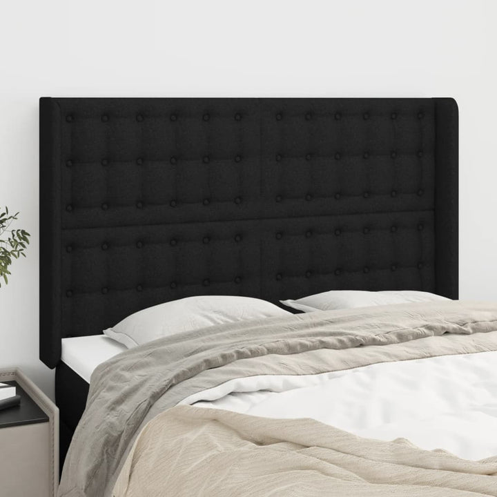 sengegavl med kanter 147x16x118/128 cm stof sort