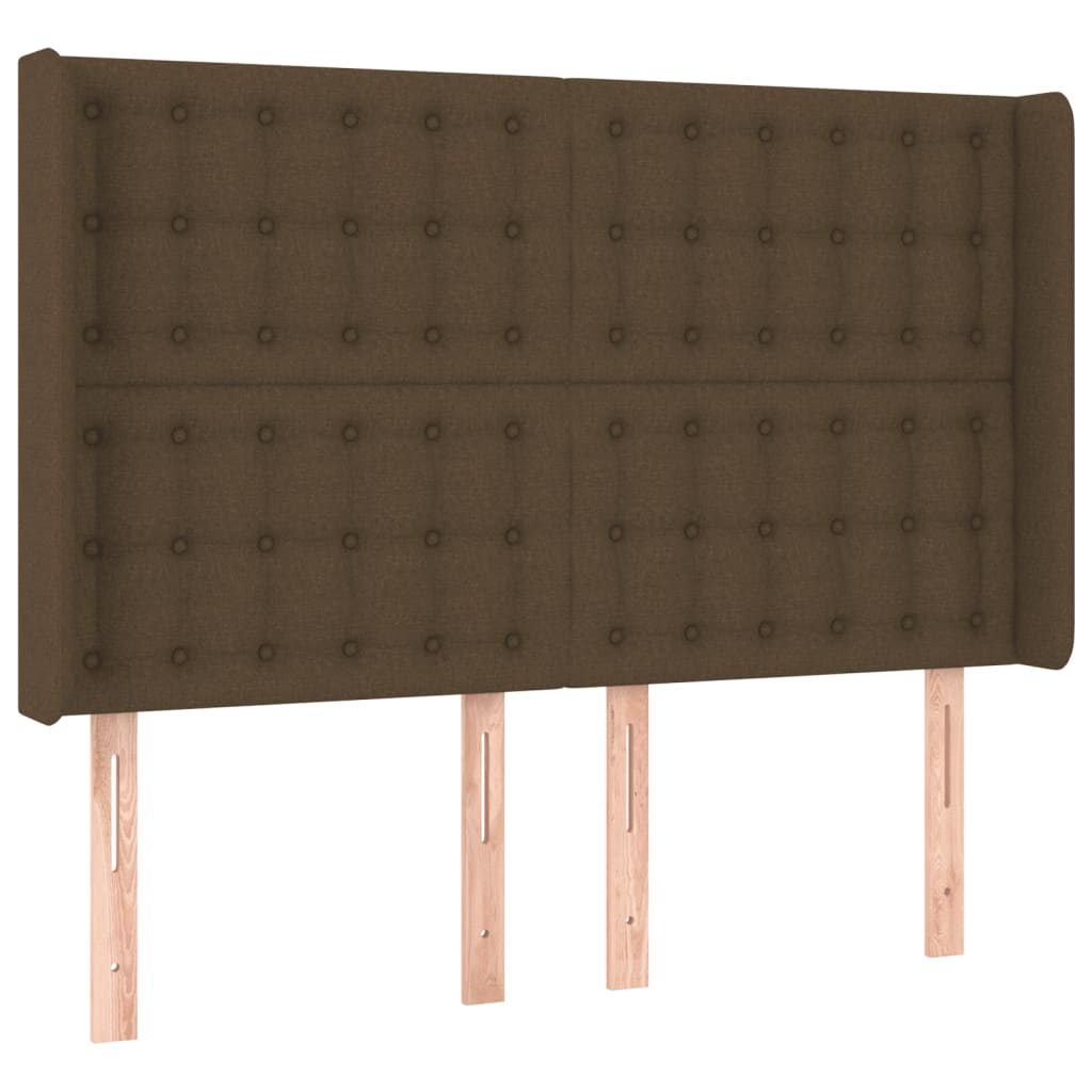 sengegavl med kanter 147x16x118/128 cm stof mørkebrun
