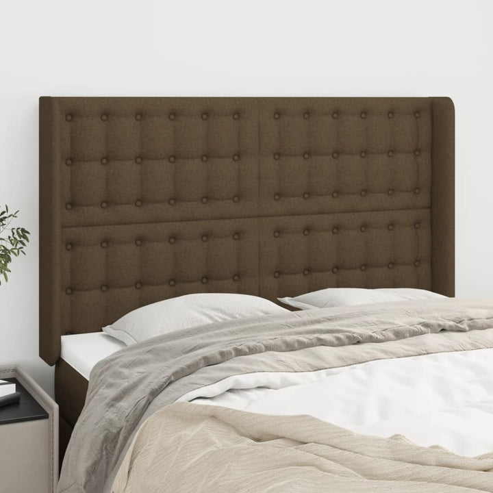 sengegavl med kanter 147x16x118/128 cm stof mørkebrun