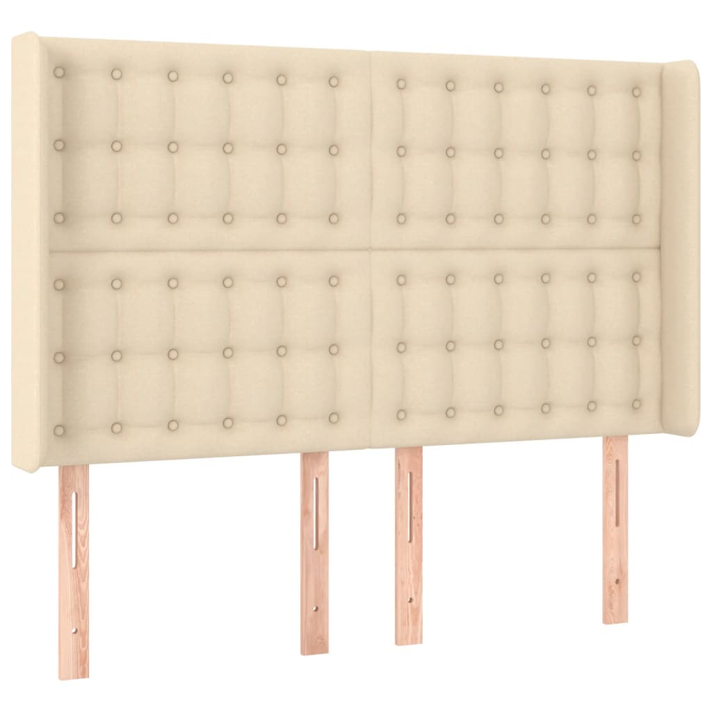 sengegavl med kanter 147x16x118/128 cm stof cremefarvet