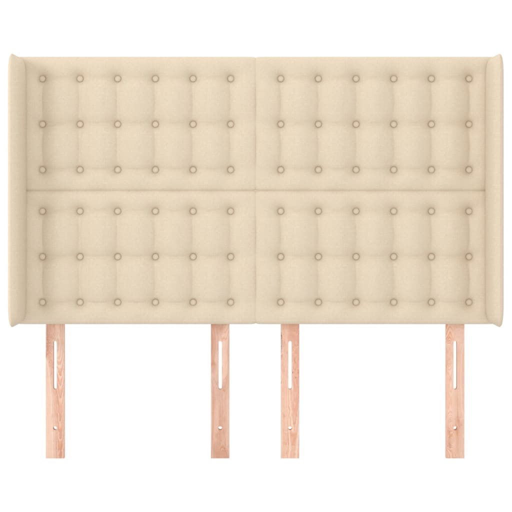 sengegavl med kanter 147x16x118/128 cm stof cremefarvet