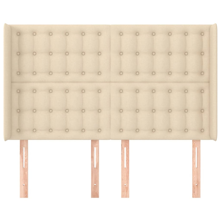 sengegavl med kanter 147x16x118/128 cm stof cremefarvet