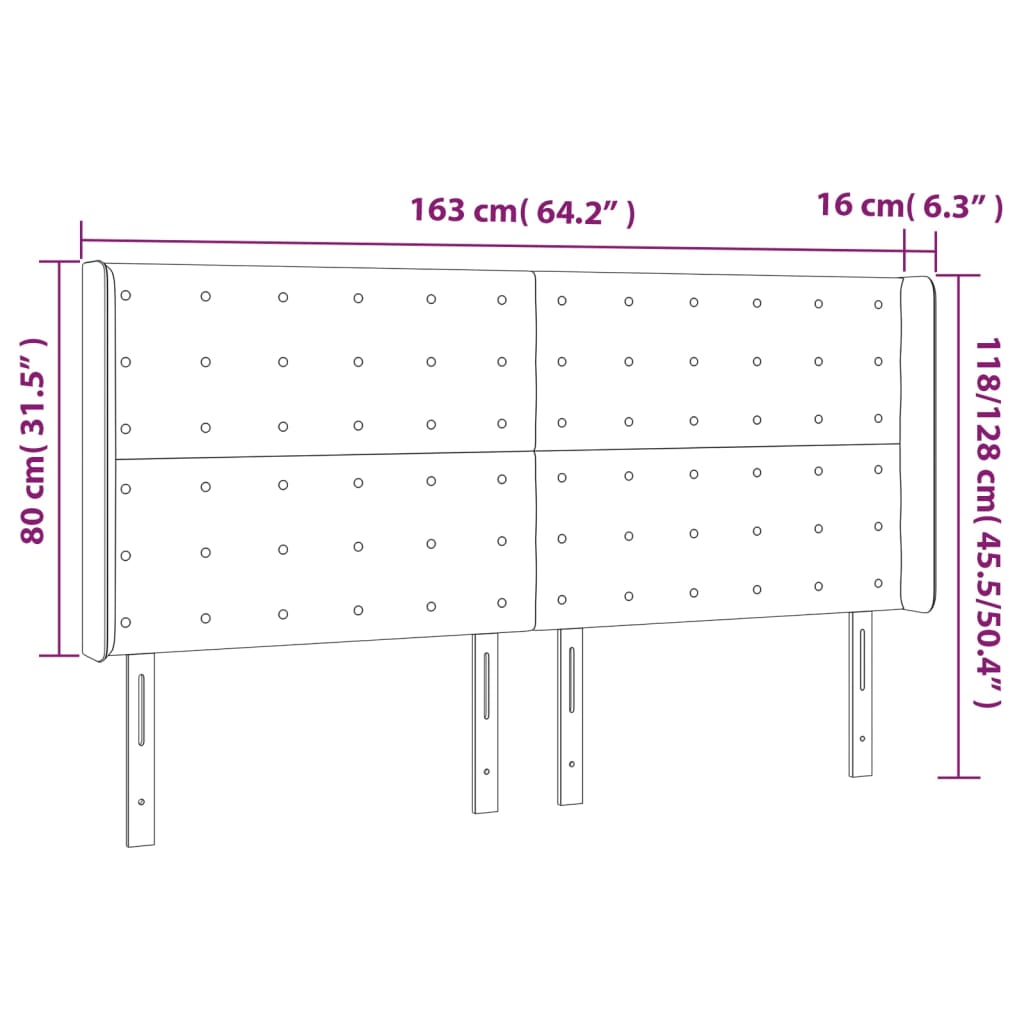 sengegavl med kanter 163x16x118/128 cm stof lysegrå