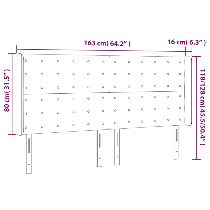 sengegavl med kanter 163x16x118/128 cm stof lysegrå