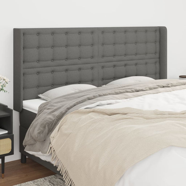 sengegavl med kanter 163x16x118/128 cm stof mørkegrå