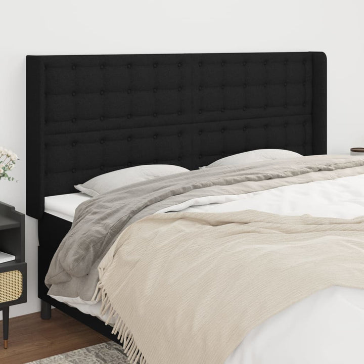 sengegavl med kanter 163x16x118/128 cm stof sort