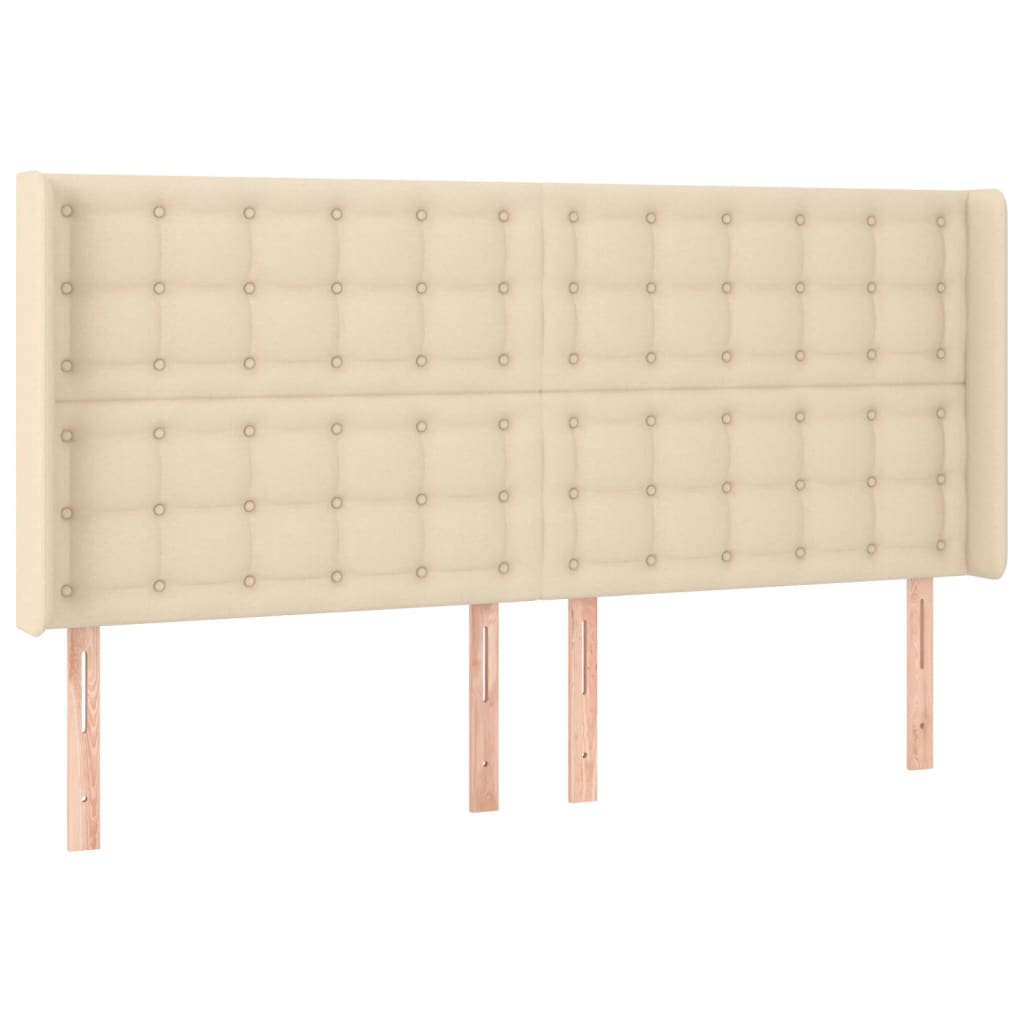 sengegavl med kanter 163x16x118/128 cm stof cremefarvet