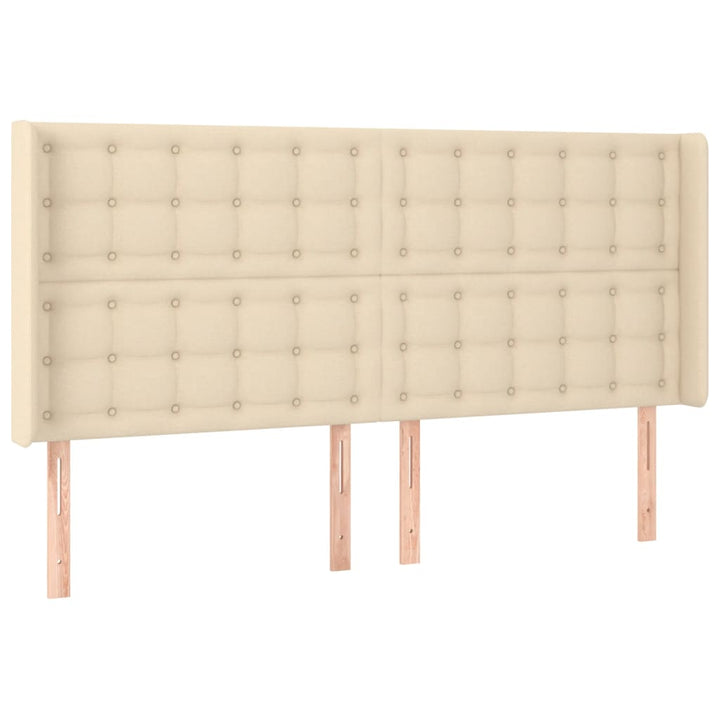 sengegavl med kanter 163x16x118/128 cm stof cremefarvet